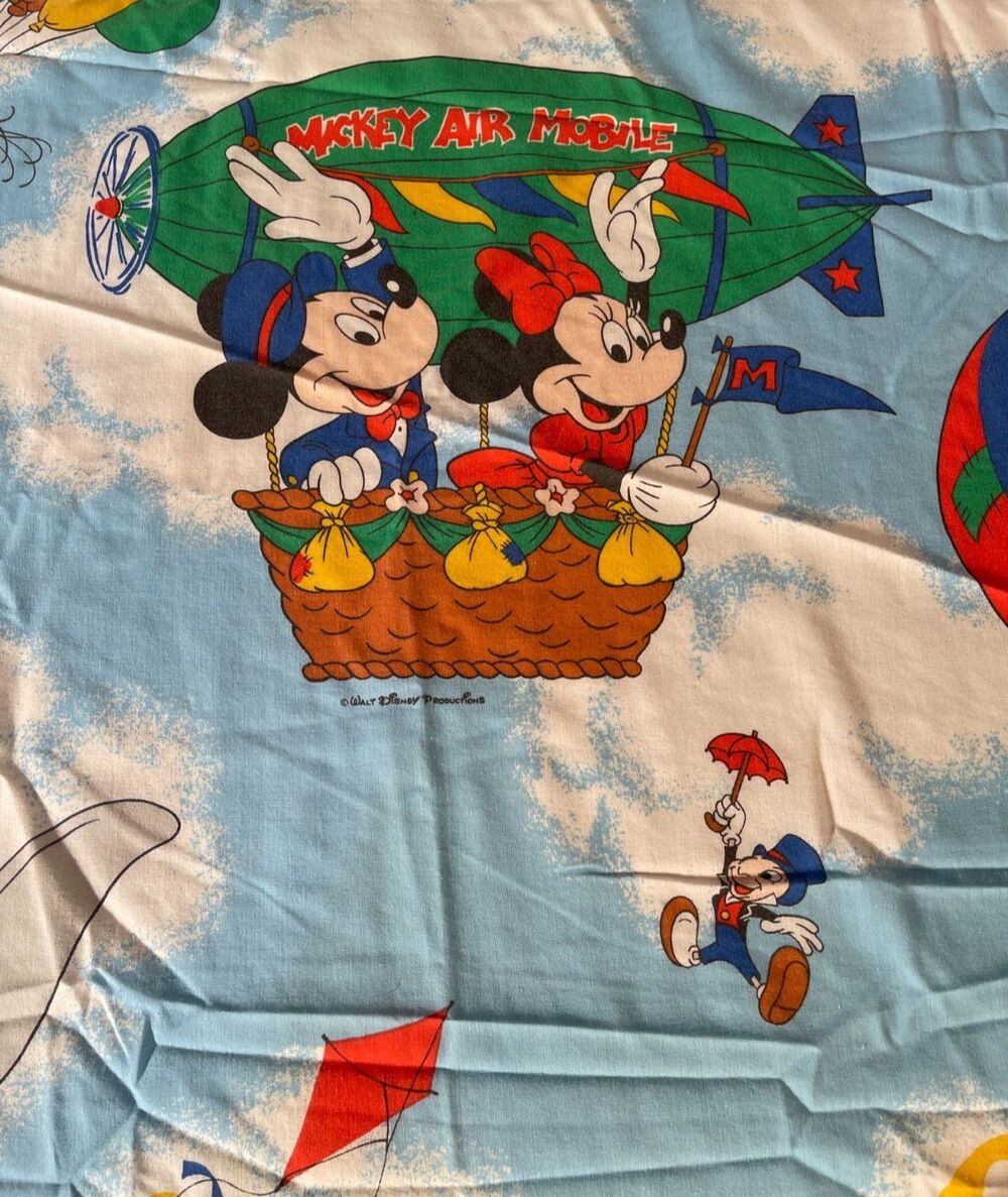 Vintage Disney Mickey Air Mobile Twin Flat Sheet Mickey Minnie Donald Goofy